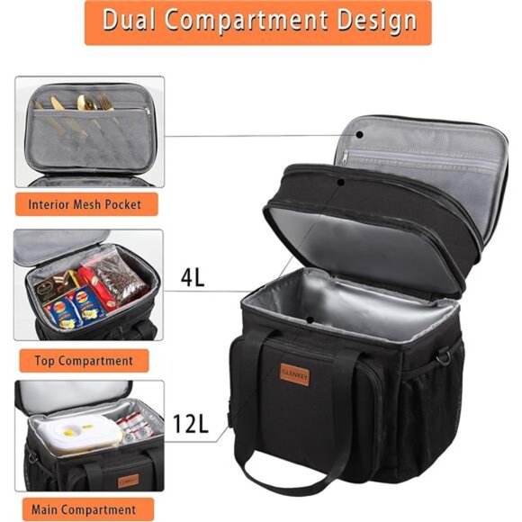 Expandable Insulated Large Lunch Box, Double Deck Heavy Duty Durable Lunch Bag - Picture 2 of 7